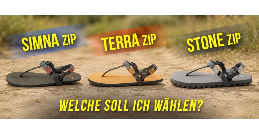 Pies Sucios Simna, Terra oder Stone: Welche Barfußsandale wählen